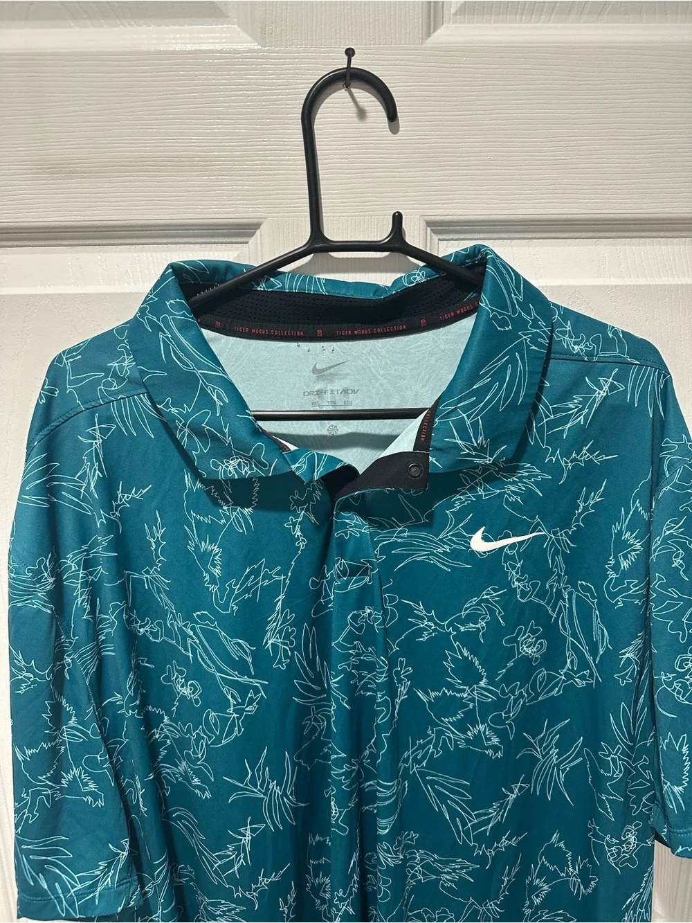 Nike Tiger Woods Dri-FIT ADV Golf Polo Shirt Teal Sketch Line Art Men's XXL